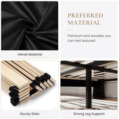 SHA CERLIN Full Size Bed Frame with Curved Wingback Headboard, Soft Black | Modern Luxury Design Velvet Platform Bed with Sturdy Wooden Slats,Noise-Free, No Box Spring Needed, Easy Assembly - color: Soft Black, size: Full