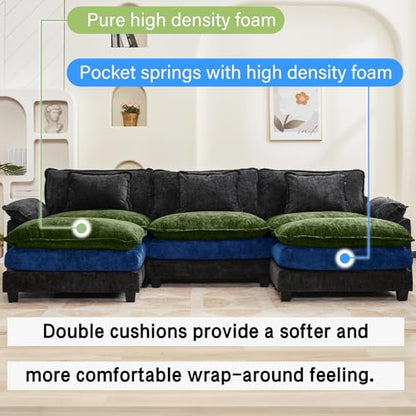 120" Modular Sectional Sofa, Comfy Deep Cloud Couch with Ottoman | U-Shaped Couches for Living Room, Modular Couch, Deep and Wide Seat, Chenille Sofa Sleeper with Throw Pillows, Black - color: Black, size: 120 Inch U