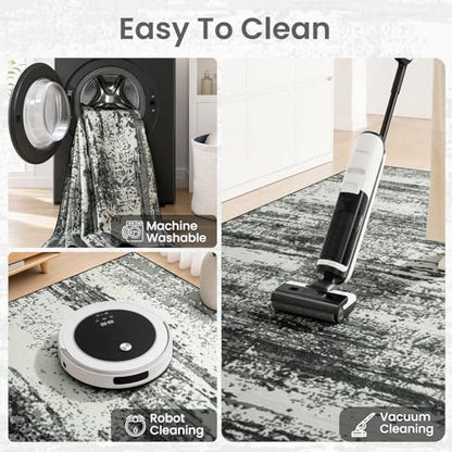 2x6 Hallway Runner Rug Washable Non-Slip Black White Low Pile Rugs | Stain Resistant, Soft Faux Wool, Abstract Pattern for Kitchen Walkway, Laundry Room, Entryway, Hallways - color: Black White, size: 2' x 6'(24''x72'')