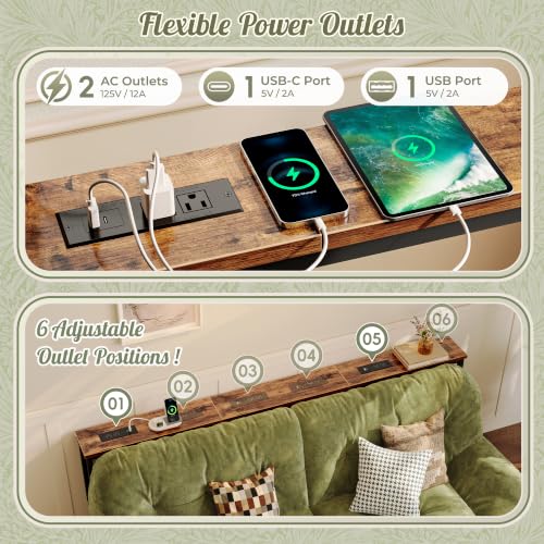 Huuger 78.7 Inch Sofa Table with Power Outlets, 23.9’’-34.4’’ Height Adjustable Range, Behind Couch Table with USB-C Ports, Sofa Tables Narrow Long, Skinny Console Table, Small Spaces, Rustic Brown - color: Rustic Brown, size: 78.7''W x 23.9''-34.4''H
