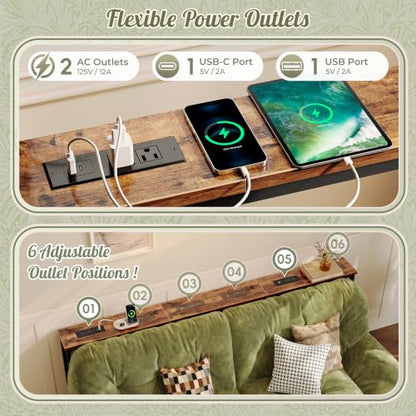 Huuger 78.7 Inch Sofa Table with Power Outlets, 23.9’’-34.4’’ Height Adjustable Range, Behind Couch Table with USB-C Ports, Sofa Tables Narrow Long, Skinny Console Table, Small Spaces, Rustic Brown - color: Rustic Brown, size: 78.7''W x 23.9''-34.4''H