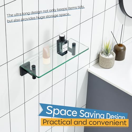 KOKOSIRI Bathroom Shelves Glass Floating Shelf 12-Inch for Bedroom Living Room Kitchen Hanging Rack Rustproof Wall Mounted Black 2 Pack B1105BK-L12-P2 - color: Matte Black, size: 12-Inch(2 Pack)