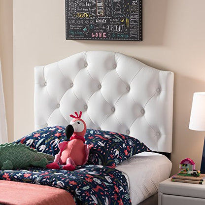 Baxton Studio Myra Modern and Contemporary White Faux Leather Upholstered Button-Tufted Scalloped Twin Size Headboard - color: White, size: Twin