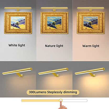 Battery Operated Picture Light Painting Light with Remote, 16'' Wall Art Gallery Display Light,Full Metal Dimmable 300LM Wall Light for Picture Painting Dartboard Gallery Art - color: Gold, size: 16inch Standard 1-Pack
