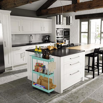 Simple Houseware 3-Tier Slim Rolling Cart w/Handle 5.5" Wx27.5 H, Turquoise | Storage Cart for Narrow Space (5.5-Inch Wide) Kitchen, Bathroom, Laundry Room - color: Turquoise