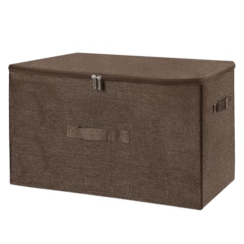 ANMINY Fabric Storage Bins with Zipper Lids, 20"x15"x12", Coffee, 1 PCS | 62.3Qt Cotton Linen Storage Box, PP Board Frame, Washable, Collapsible, with Handles & 3-side Open Lid, Stackable Extra Large - color: Coffee, size: Extra Large (Pack of 1)