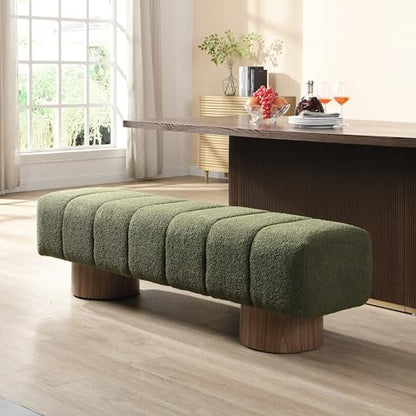 Christopher Knight Home Manila 64" Boucle Dining Bench, Upholstered Ottoman Bench, Rectangular Dining Seat, Spacious Seating, Long Footstool for Living Room Dining Room, No Assembly Needed, Green - color: Green