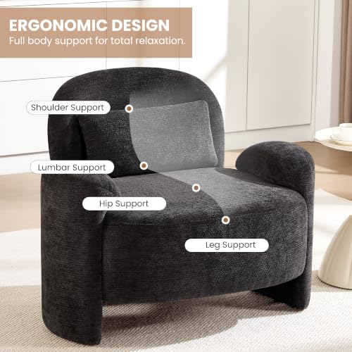 Accent Chair for Living Room, Modern Chenille Fabric Lounge Reading Sofa Chair with Lumbar Pillow, Upholstered Arm Chairs for Bedroom, Office, Dark Grey - color: Dark Grey