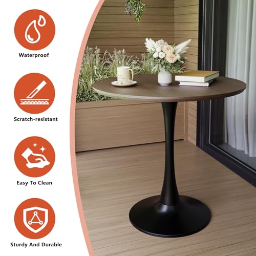 HRVEOCEI 31.5" Tulip Table, Small Round Dining Table with Thickened Tabletop & Metal Pedestal, Bistro Tables for Small Spaces Kitchen Dining Room Living Room (Walnut+Black) - color: Walnut+black
