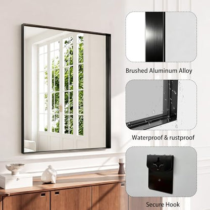 40x30 Black Bathroom Mirrors for Over Sink, Wall Mounted Bathroom Vanity Mirror, HD Distortion-Free Tempered Glass, Anti-Rust Brushed Matte Aluminum Alloy Frame, Horizontal or Vertical Hanging - size: 40"L x 30"W