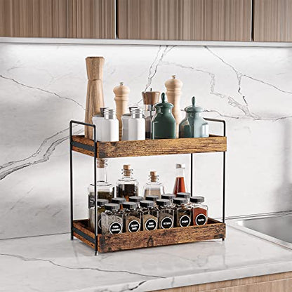 2-Tier Wood Bathroom Counter Organizer, Kitchen Spice Rack | Multi-Use Storage Shelf, Holds Toiletries, Cosmetics, Perfume And Seasoning, Fits Vanity And Countertops - size: 2 Tier