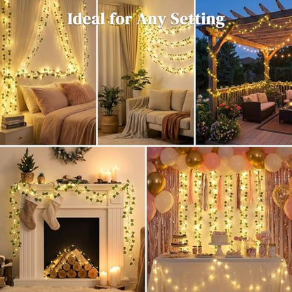 DomeStar 40 FT 120 LED Fairy Lights with Vines, Vines with Light, Curtain | Bedroom, String Lights with Remote for Dorm, Wedding, Party, Wall, Indoor, Outdoor Holiday Home Decor - style: 40Ft-120LED-lvy