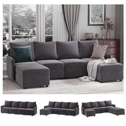 COMHOMA Convertible Sectional Sofa Couch Free Combination L/U Shaped Sofa with High Density Memory Foam Modular Oversized Cloud Couch for Living Room, Apartment and Small Space 6 Seaters - size: 4+2M