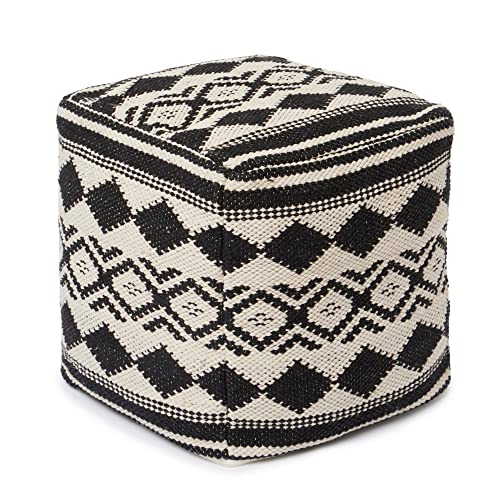 · REDEARTH · Pouf with Filler Cube Bean Bag Pouffe - Linear Diamond Black | 100% Cotton; 17.5"x17.5"x17.5"; Storage Cube, Doubles as Footrest; Boho Decor for Living Room, Bedroom, Nursery, Kidsroom - color: Linear Diamond Black With Filler