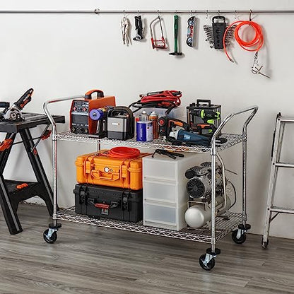 Finnhomy 2-Tier Commercial Grade Rolling Cart, Heavy Duty Utility Cart, Carts with Wheels and Handles, Kitchen Cart on Wheels, Metal Serving Cart with 700 lbs Capacity, Shelf Size 24" D x 48" W, NSF - size: 23.6"D x 55.1"W x 39.3"H