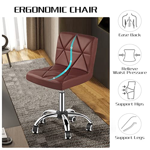 COSVALVE Armless Swivel Office Chair with Wheels, Adjustable Height | Armless Mid Back Chair With 360° Swivel, Adjustable Height & Rolling Wheels, Ideal For Home Offices, Conferences & Salons - color: Brown