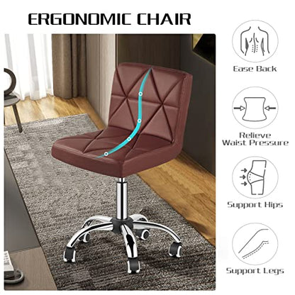 COSVALVE Armless Swivel Office Chair with Wheels, Adjustable Height | Armless Mid Back Chair With 360° Swivel, Adjustable Height & Rolling Wheels, Ideal For Home Offices, Conferences & Salons - color: Brown