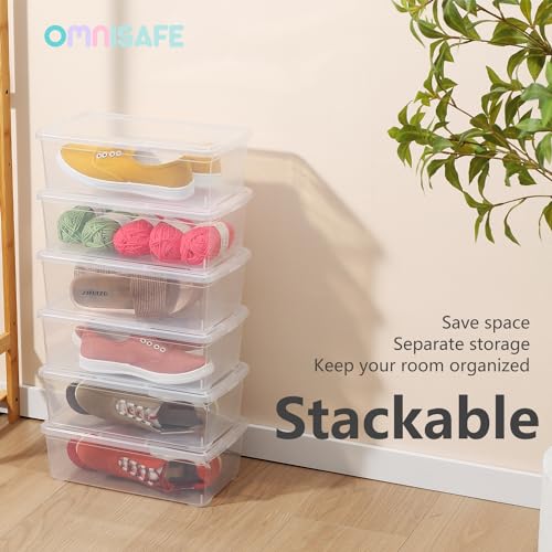 Stackable Plastic Storage Shoebox, BPA-Free Nestable Container with Latching Lid to Organize Shoes, See-Through Box for Home and Office, Multi-Purpose Clear Bins (12 Pack 6 Quart) | BPA-Free, Nestable, Home and Office, Latching Lid, Multi-Purpose