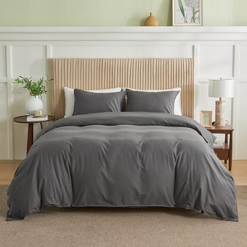 BISELINA French Linen Duvet Cover Set 2pcs with Hidden Zipper Closure Natural Flax Cotton Blend Solid Color Soft Breathable Luxury Farmhouse Bedding - Twin Size, Dark Grey - color: Dark Grey, size: Twin
