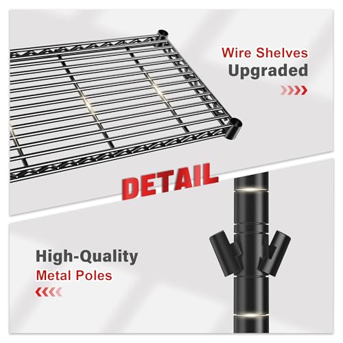 REIBII 60" H Wire Shelving, 1000LBS Heavy Duty & Adjustable, for Kitchen | Space Saving, Leveling Feet, Powder Coated Waterproof, Tool-Free Shelves, Freestanding, Anti-Tipping, Rust-resistant - size: 5 Tier,13.4" D x 23.2" W x 60" H