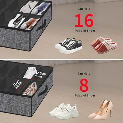 Onlyeasy Sturdy Under Bed Shoe Storage Organizer with Handles and Clear Window Fit 16 to 32 Pairs, Premium Foldable Shoes Container Box for Closet, 37.7x 23.6x 5.9 inch, Cotton-like Black, MXBUBS16P2 - color: 2 Shoes (16+16 Cells) Cotton-like Black