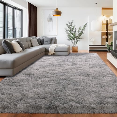 4x6 Non-Slip Fluffy Area Rugs, Plush High Pile Carpets Shaggy Carpets | Small Gray Tie-Dyed Rug Fuzzy Ultra Soft Carpets Modern Shag Rugs for Living Room Bedroom Dining Room Kids Room Home Decor - color: Gray Tie-dyed, size: 4' x 6' (Rectangular)