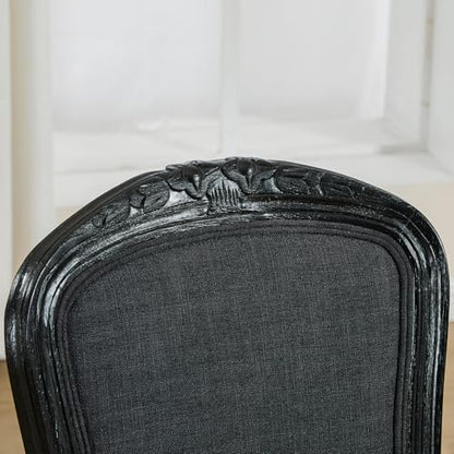 Kmax French Dining Chairs Set of 2, Farbric Upholstered Dining Chairs with Elegant Curved Legs High Back Armless Kitchen Chairs Side Chairs for Dining Room Restaurant - Linen, Charcoal/Black Legs - color: Fan-back/Charcoal Seat/Black Leg, size: 2 Chairs