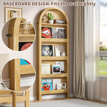 Narrow Tall Wall Mounted Bookshelf for Living Room Bedroom (Light Wood) - color: Light Wood