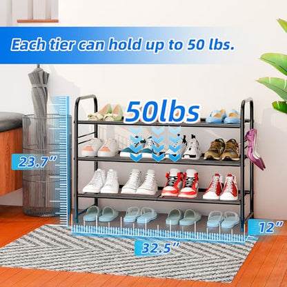 SUFAUY 3-Tier Mesh Shoe Rack, Closet Metal 33" Wide Shoe Shelf Heavy Duty, Black - color: Black, size: 3 Tier
