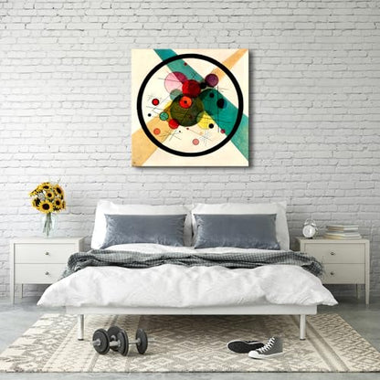 Wieco Art Circles in a Circle 1923 Canvas Print, Wassily Kandinsky Classic Abstract Wall Art, 32x32 Inch Stretched Decor for Living Room Home - size: 32"L x 32"W