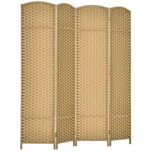 HOMCOM Room Divider 4 Panel Folding Privacy Screen 5.6' Tall Black | Folding PP Wall Partition, Pine Wood Frame, Freestanding Room Separator, Bedroom Home Office, No Assembly - color: Natural, size: 4 Panel