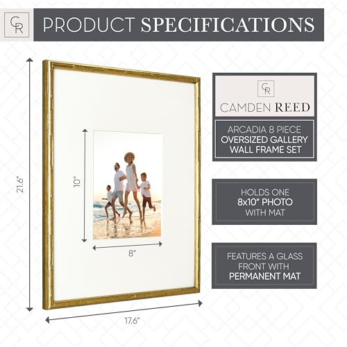 Arcadia Gallery Wall Frame Set, 16x20 and 16x16 Inch Matted Frames, 8 Piece, Antique Gold - color: Gold