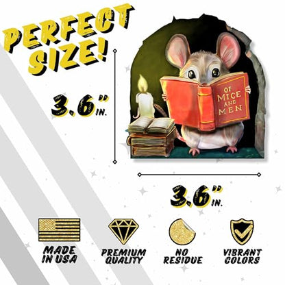 Mouse Reading Book Wall Sticker Decal – Kids Room, Classroom, Home Decor, Bookcase, Book Lover Gift, Children's Bedroom, Nursery, Cute Mouse, MICESTERPIECE - style: Reading Mouse Alt