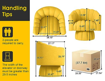 Dewhut Swivel Barrel Accent Chair, Velvet Reading Armchair, Yellow, Set 1 | Mid Century Style, Modern Round ArmChair With 360° Swivel Base, For Living Room / Bedroom / Office - color: Yellow