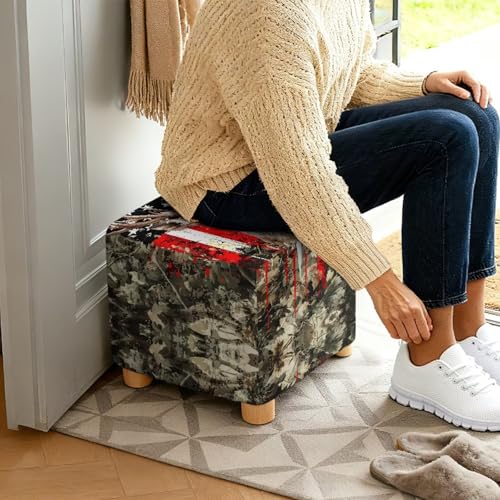 Elk Camo American Flag Print Ottoman Cover Square, Folding Storage Ottoman Slipcovers with Elastic Band, Stretch Cube Footrest Foot Stool Covers Protector - color: Elk Camo American Flag