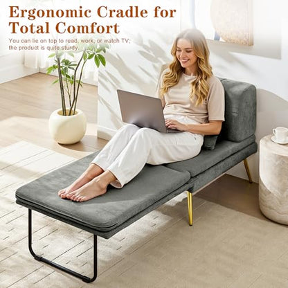 wanan Sleeper Chair, 3-in-1 Chair Bed Sleeper for Adults, Futon Sofa Bed with Back Support & Pillow, Solid Wood Frame & Sturdy Metal Legs for Living Room, Bedroom, Gray
