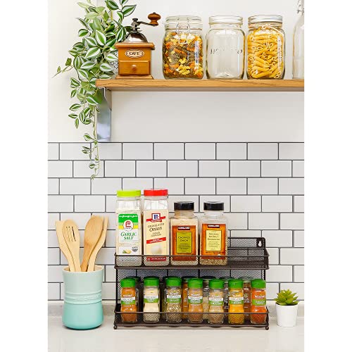 2 PK 2 Tier Mesh Kitchen Counter-top or Wall Mount Spice Rack Jars Storage Organizer, Bronze