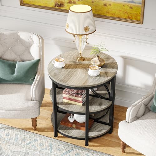 Tribesigns Half Round End Table for Living Room, 3-Tier Half Circle Side Table with Metal Frame, Industrial Half Moon Table, Half Coffee Accent Table Bedside Table for Bedroom, Grey - color: Grey