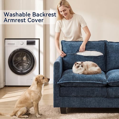 3 Seater Couch & Loveseat Sofa 2 Piece Set, Small 50" Love Seat & 69" Cloud 3 Seat Couch Sofa Set Washable Chenille Pillow Living Room Set for Apartment Office 50-Blue-3+2 - color: Blue, size: 50"+69"