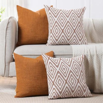 HPUK Throw Pillow Covers 18x18, Set of 4, Golden Brown Couch Pillow Covers | Polyester fabric, patterned and solid designs, hidden zippers, machine washable, for sofas and beds, inserts not included - color: Golden Brown, size: 18" x 18" (Pack of 4)