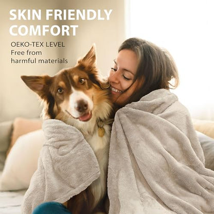 DEZ FURNISHINGS Ultra Soft Plush Fleece Throw Blanket, Double Sided Cozy Thick Warm Blanket for Sofa & Bed, King (108" x 90"), Beige - color: Beige, size: King (108" x 90")