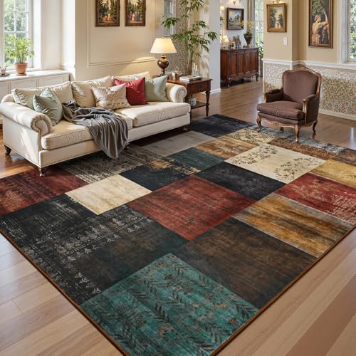 Washable Area Rugs 4x6 for Living Room, Modern Geometric Colorful Soft Patchwork Carpet, Non-Slip Stain Resistant Throw Rug for Bedroom Dining Room Office Home Decor - color: Colorful, size: 4 Ft X 6 Ft