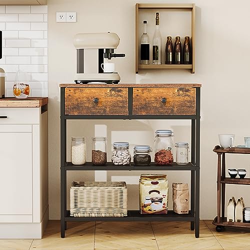 HOOBRO 29.5" Narrow Console Table with 2 Fabric Drawers, Sofa Table, Small Entryway Table with 3-Tier Storage Shelves, Behind Couch Table, for Living Room, Hallway, Rustic Brown and Black BF72XG01 - color: Rustic Brown + Black