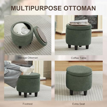 LOULENS Swivel Accent Chair with Storage Ottoman, Linen,Green | Small, Barrel, Reading Chair, Vanity Chair, Comfy Single Sofa, Armchair, For Living Room, Bedroom - color: Green