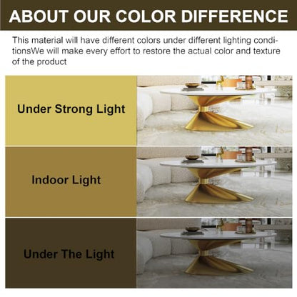 49.2" Oval Marble Coffee Table with Gold Stainless Steel Base, Luxury Sintered Stone Top Center Cocktail Tea Tables for Living Room,Easy Assembly - color: Style 4: Gold Base