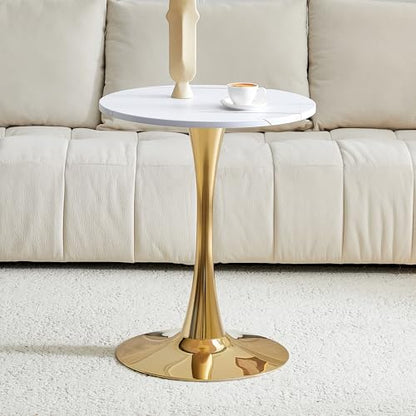 23.6" Round Dining Table, Mid-Century Modern Tulip Table with Thickened Tabletop & Metal Pedestal, Circle Bistro Table for Kitchen, Small Places, Apartments, Cafe - color: White Gold, size: 23.6" dining table
