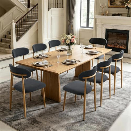 FREKEN Modern Upholstered Dining Chairs Set of 4, Mid-Century Metal Frame with Wood Grain, Linen Fabric Side Chair for Kitchen Dining Room, 350lbs Capacity, Black - color: Black - Wood Grain Legs, size: Set of 4