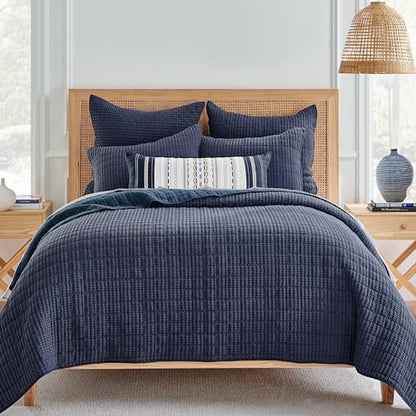 Levtex Home - Mills Waffle - Twin Quilt Set - Navy Cotton Waffle - Quilt Size (68 x 86in.), Sham Size (26 x 20in.) - color: Navy, size: Twin Quilt