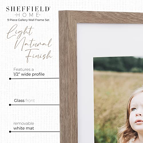 Sheffield Home 9 Piece Gallery Wall Frame Set, 11x14 Inch, Light Natural - color: Light Natural, size: 11x14 Inch