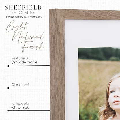 Sheffield Home 9 Piece Gallery Wall Frame Set, 11x14 Inch, Light Natural - color: Light Natural, size: 11x14 Inch